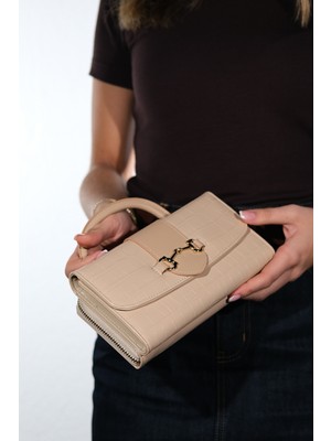 Luvi B35113 Bej Kadın Kartlıklı Kol Çantası