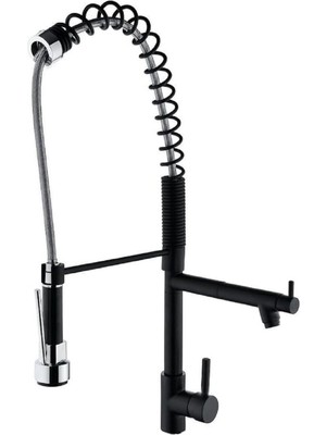 Hms Spiralli Çift Başlı Endüstriyel Mutfak Evye Bataryası Siyah