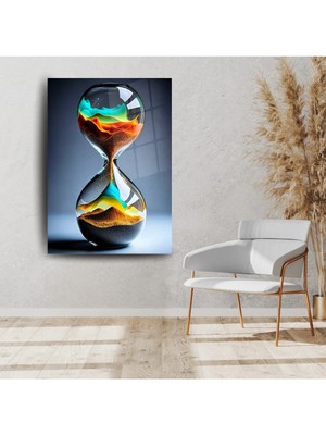 Glitglass Odern Renkli Kum Saati Cam Tablo - Minimalist ve Şık Duvar Dekoru