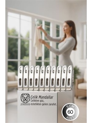 Aesco Premium Çelik Mandal Seti - 60'lı Elite Seri Endüstriyel Mukavemetli Çamaşır Mandalı