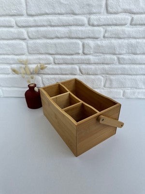 Feyza Design Çok Amaçlı Bambu Sepet 23X16X12 Cm, 4 Gözlü, Kulplu Düzenleyici