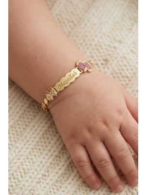 Parmas Design Bebek Künyesi Maşallah Yazılı 925 Ayar Gümüş Kelebek Kırmızı Taşlı Ayak Izi