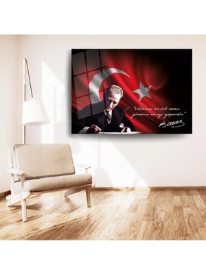 Glitglass Mustafa Kemal Atatürk Cam Tablo - 4mm Temperli Cam - Modern Ofis ve Ev Dekorasyonu