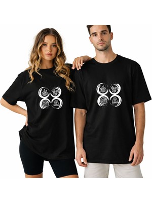 Kidilia Dört Element Görselli Unisex Bisiklet Yaka Tasarım Tshirt