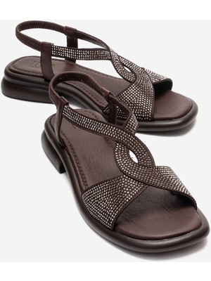 Luvi Aurora Kahverengi Hakiki Deri Taşlı Kadın Sandalet