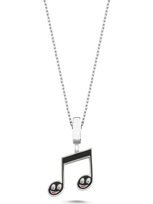 Kayra Gümüş Nota Mineli Beyaz Altın Kaplama Kolye Gms4