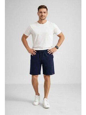 Uslucan Alışveriş Erkek Otoban Dokuma Şort Beli Lastikli Bağcıklı, Cepli, Rahat Kesim Günlük Yazlık Şort - Lacivert