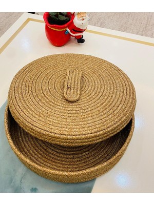 Feyza Design Doğal Jüt Hasır Kapaklı Çocuk Odası Düzenleyici Sepet 35X35