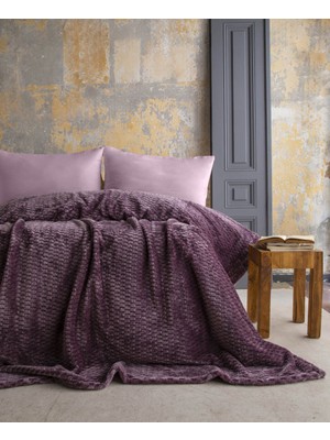 Çift Kişilik Trusty Mürdüm Jakar Desen Battaniye 200X220 cm