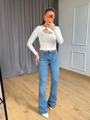 Size Özgü Açık Mavi Ispanyol Paça Jean