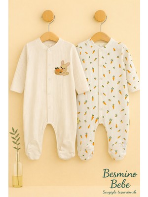 Besmino Tavşan Nakışlı,baskılı Tulum %100 Pamuk