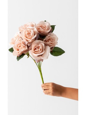 Güleç Yapay Çiçek Yapay Yapraklı Gül 9 Dallı 40 cm