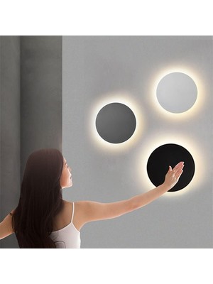 Hero LED 10W 19.5 cm Yuvarlak Dokunmatik Duvar Aplik Modern Lamba 3 Renk Modlu Duvar Aydınlatması -Siyah Kasa