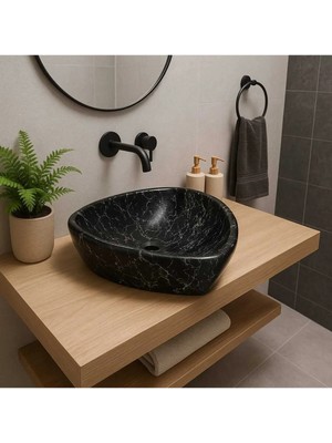 Taş Atölyesi Mermer Desenli Tezgah Üstü Üçgen Taş Lavabo