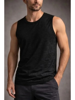 Uslucan Alışveriş Erkek Flamlı Kumaş Sıfır Kolsuz Atlet Basic Spor Üst, Günlük ve Fitness Kullanımına Uygun - Siyah