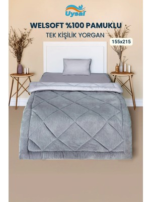 Uysal Yorgan Welsoft %100 Pamuklu Tek Kişilik Yorgan GRİ
