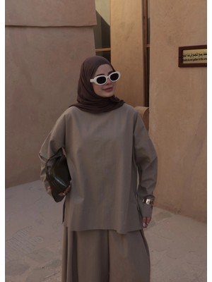 Moda Aksa 9009 Keten Basic Bluz Vizon