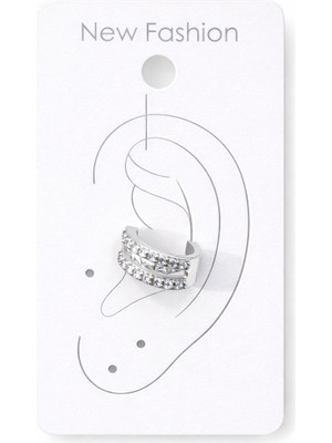 Vipfoni Zirkon Taşlı 3 Sıralı Kıstırmalı Kıkırdak Çelik Küpe