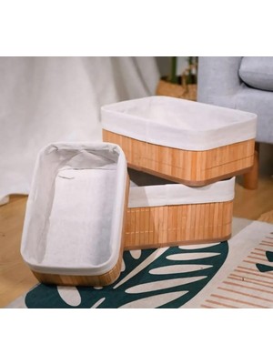 Feyza Design 3'lü Bambu Ekmeklik Sepet Seti, Dekoratif Çok Amaçlı Ev Düzenleyici