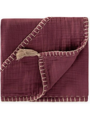 Cigit Çift Kat El Işi Müslin Üçgen Havlu (Yıkanmıştır) 75X75 cm Mürdüm