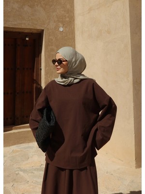 Moda Aksa 9009 Keten Basic Bluz Kahve