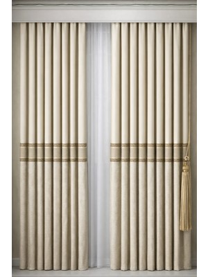 Fluiana  Pano Fon Perde Barok Desen|bej Renk|blackout Özellikli Sık Pile Dikim Fon Perde|ağır Gramaj