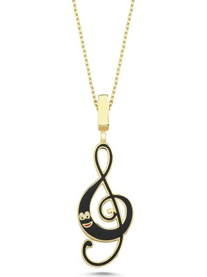 Kayra Gümüş Sol Anahtarı Mineli Altın Kaplama Kolye Gms1