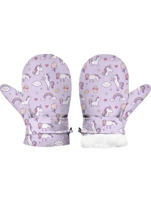 Petityu Lila Unicorn Içi Pufudik Sıcak Tutan Yumuşacık Eldiven