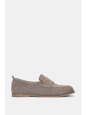 Selin Shoes Calen Hakiki Deri Ön Kısım Detaylı Kadın Ayakkabı- Vizon Süet