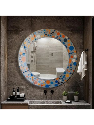 Glitglass Renkli Puantiye Desenli Tasarım Yuvarlak Ayna - Salon ve Antre Için Modern Cam Ayna