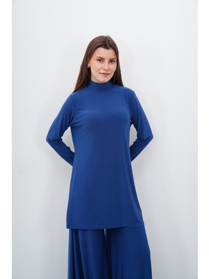 Sanem Tekstil Dik Yaka Sandy Tunik-Indigo