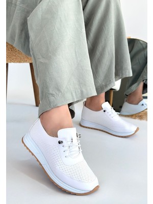 Aesco Tone Beyaz Cilt Bağcıklı Spor Ayakkabı