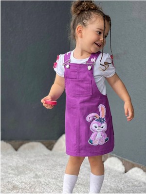 Dudor Kids Kız Çocuk Mor Jile Elbise ve Beyaz T-Shirt Takım-23 Nisan-Bayramlık
