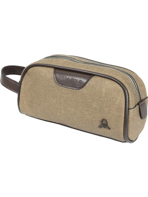 M 433  Mega Bag  Kanvas  El  / Clutch / Makyaj / Tıraş Çantası Camel-Kahverengi