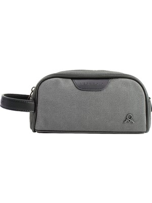 M 433 Mega Bag Gri-Kahverengi Suya Dayanıklı Polyester El Çantası 21x11.5x8 cm Seyahat ve Makyaj İçin