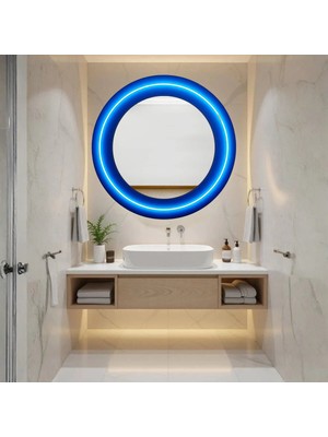 Glitglass Minimalist Mavi Halka Tasarım Dekoratif Ayna - Modern ve Estetik Duvar Aynası