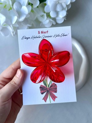 AhEs Shopping 10 Adet 8 Mart Dünya Kadınlar Günü Özel Kırmızı Büyük Boy Kartlı Lotus Toka