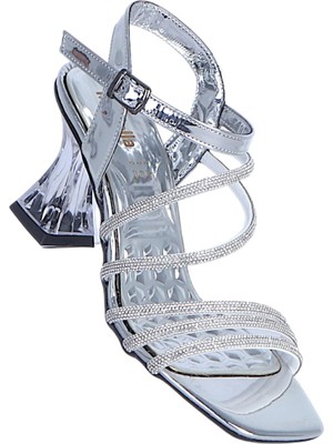 Ayakcenter Byn Ayışığı BY18 Gümüş Kadın 8cm Topuklu Sandalet