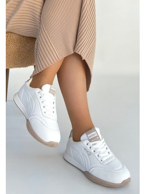 Aesco Tawen Beyaz Cilt Bağcıklı Spor Ayakkabı