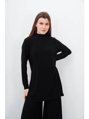 Sanem Tekstil Dik Yaka Sandy Tunik-Siyah