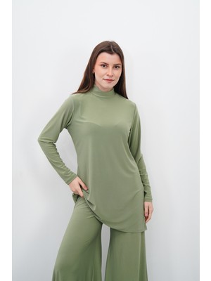 Sanem Tekstil Dik Yaka Sandy Tunik-Çağla Yeşil