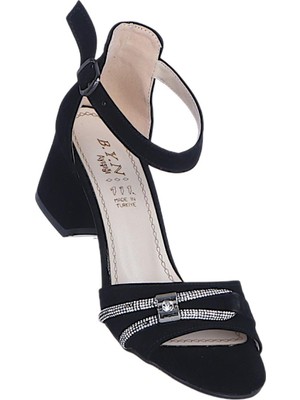 Ayakcenter Byn Ayışığı BY22 Siyah Süet Kadın 6cm Topuklu Sandalet