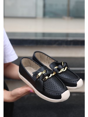 Aesco Riwan Siyah Cilt Babet Ayakkabı