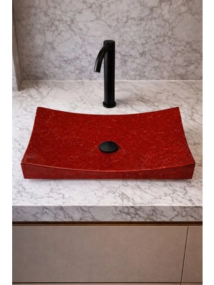 Taş Atölyesi Mermer Desenli Tezgah Üstü Kayık Model Taş Lavabo 35 x 60 cm