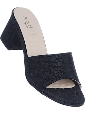 Ayakcenter Byn Ayışığı BY21 Siyah Simli Kadın 7cm Topuklu Terlik