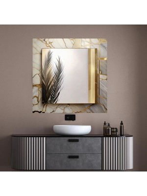 Glitglass Lüks Mermer Desenli Gold Detaylı Aynalı Cam Tablo - Modern Duvar Dekoru