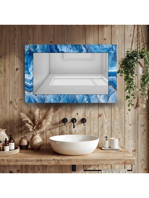 Glitglass Okyanus Mavisi Desenli Dikdörtgen Duvar Aynası - Modern Sanatsal Cam Ayna