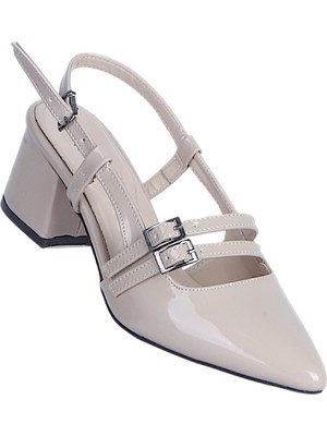 Ayakcenter Byn Ayışığı BY27 Krem Rugan Kadın 6cm Topuklu Ayakkabı