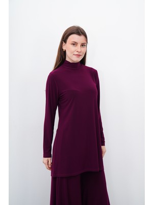 Sanem Tekstil Dik Yaka Sandy Tunik-Vişne