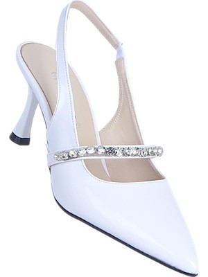 Ayakcenter Byn Ayışığı BY19 Beyaz Rugan Kadın 7cm Topuklu Ayakkabı